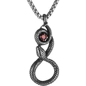 Men's  Black CZ Snake Silver Gothic Stainless Steel Snake Pendant Jewelry Chain